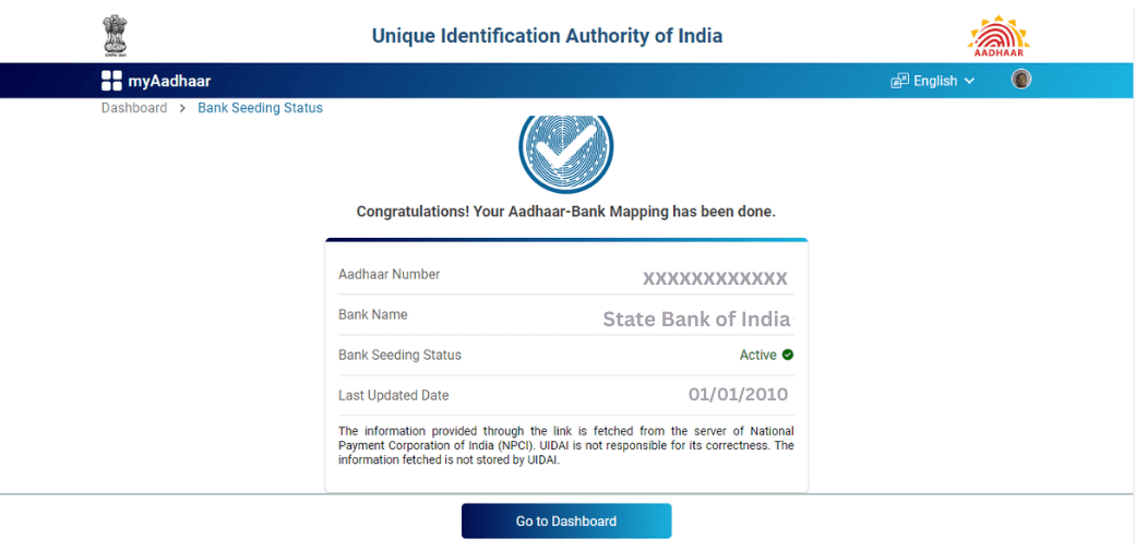 Aadhaar Bank Mapping Status. 