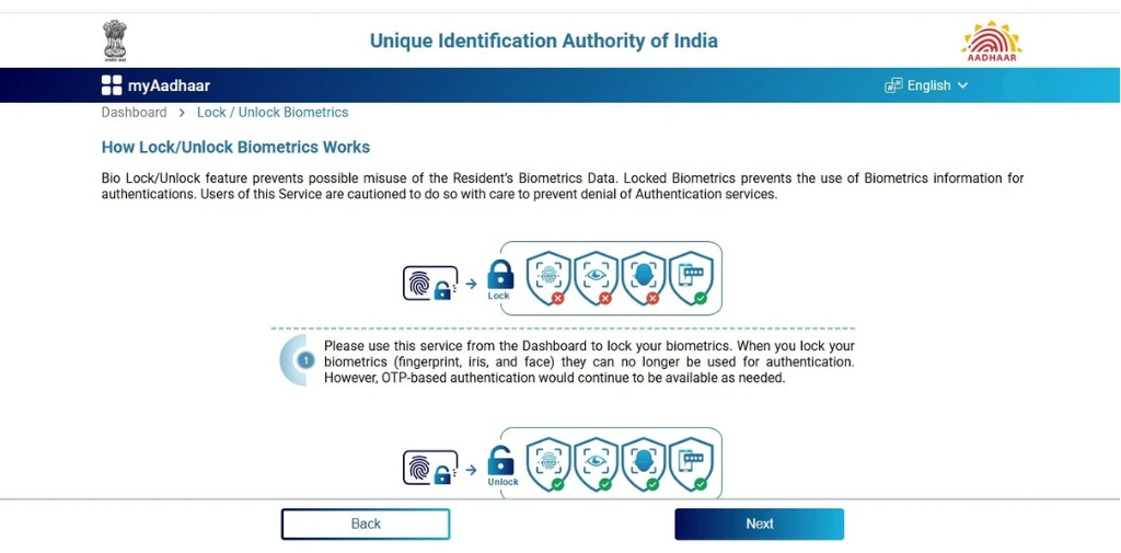 Aadhaar Biometric Lock / Unlock