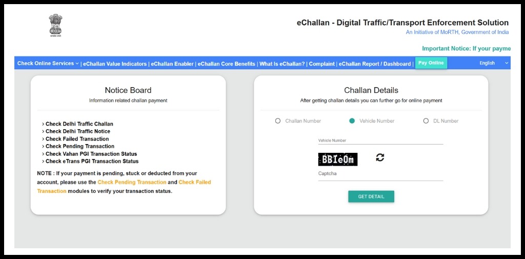 vehicle challan details