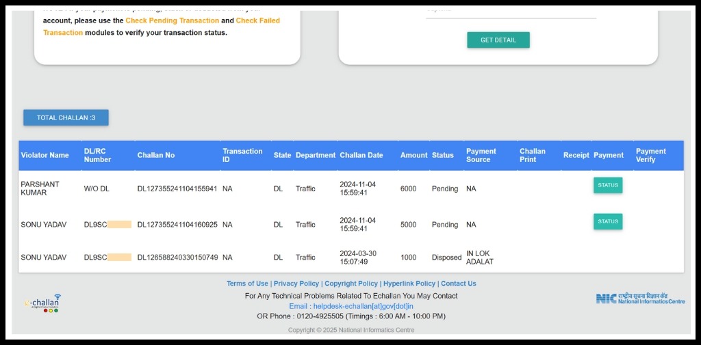 Get the challan details